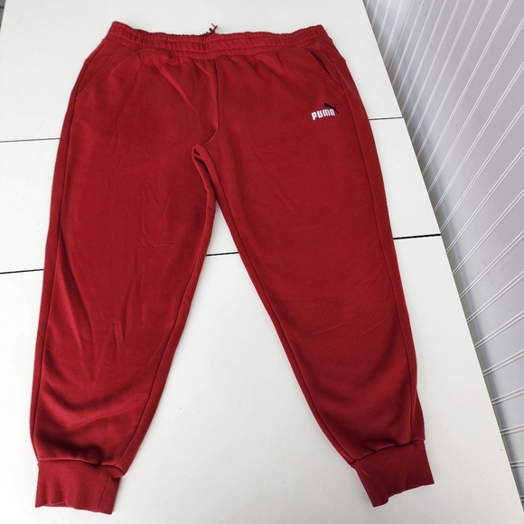Puma Mens Burgundy Red Elastic Waist Pull Tapered Leg Sweatpants Drawstring 3XL - Picture 1 of 13